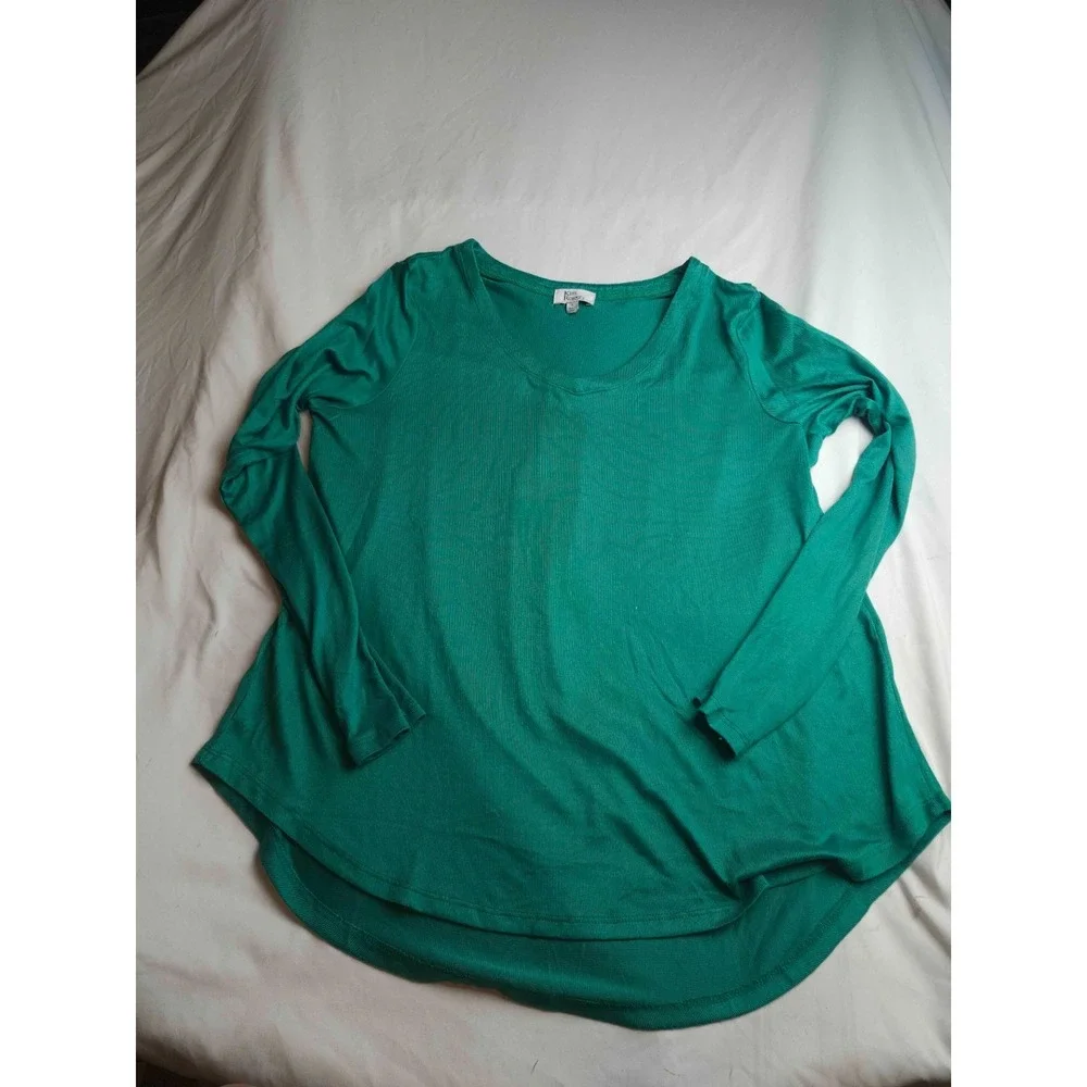 Kim Rogers Intimates Pajama Top Women L Green Knit Soft Cozy Stretch Lightweight